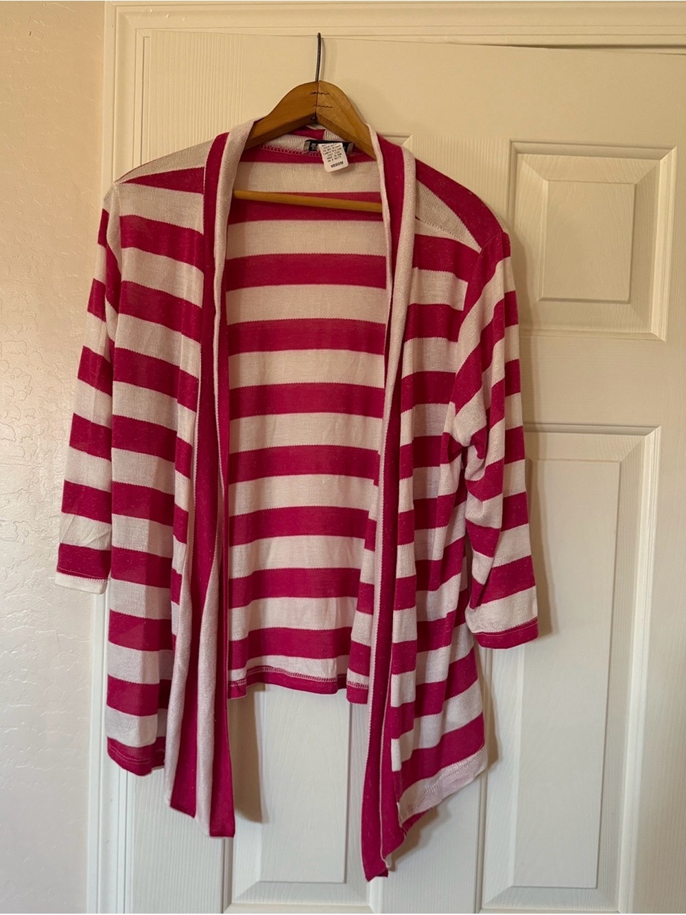Striped Open-Front Cardigan with Pink and White Stripes Size M
